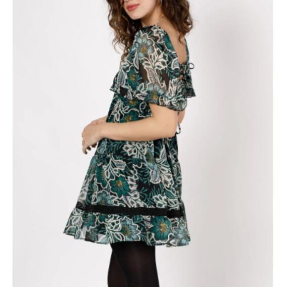 Band Of The Free XS Black Emerald Maisie Emerald Floral Mini Dress Boho Gypsy - Picture 13 of 13